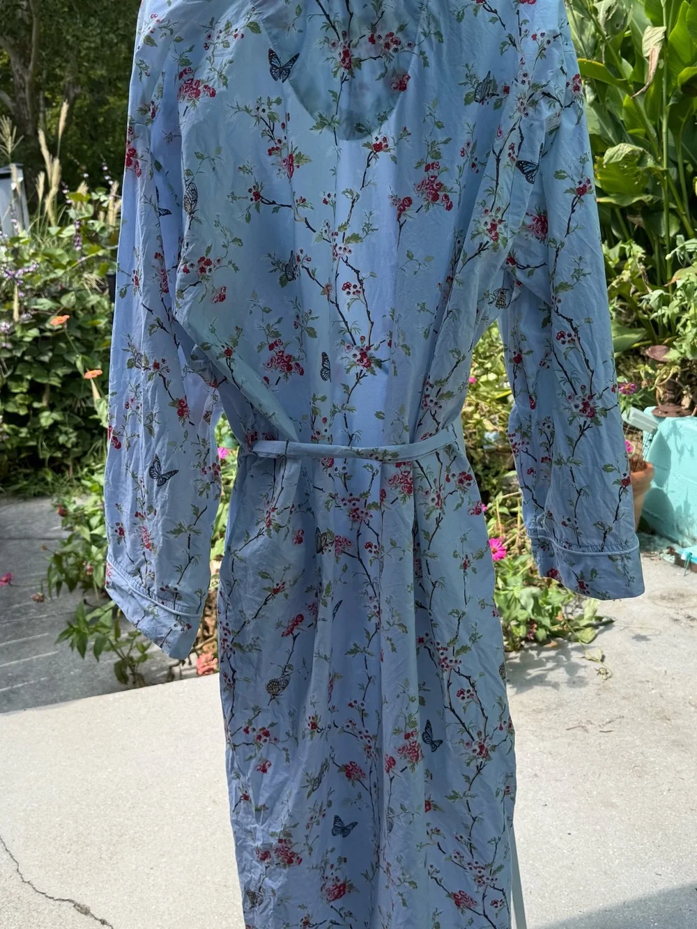 Vermont Country Store Women's Floral Cotton Robe - Light Blue with Pink Print 3X